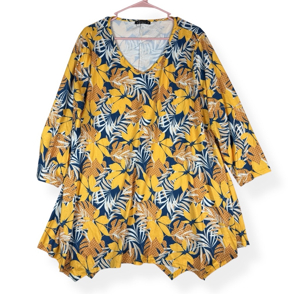 Enmain Tunic Blouse Womens 3XL‎ Yellow 3/4 Sleeve Stretch